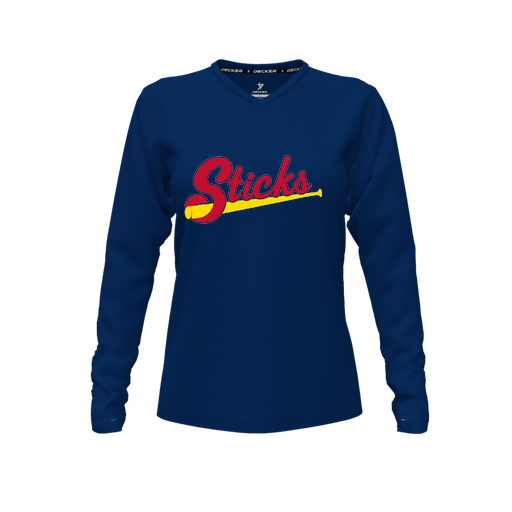 [FTLVCFNV-FYXS-LOGO2] Decker Comfort T-Shirt (Female Youth XS, Navy, V Neck, Logo 2, Long Sleeve)