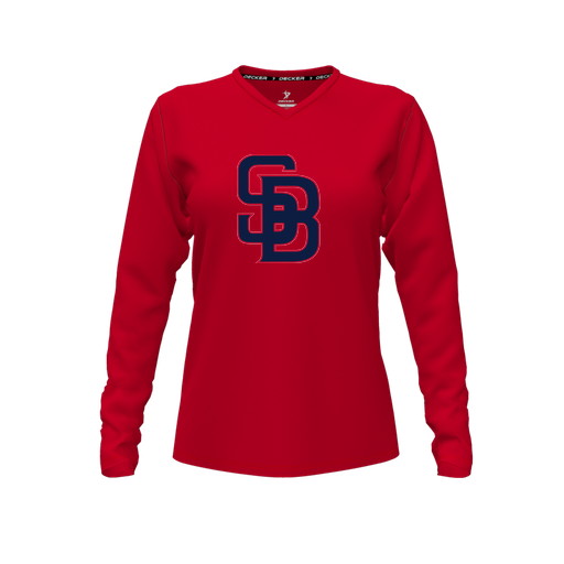 [FTLVCFRD-FYXS-LOGO3] Decker Comfort T-Shirt (Female Youth XS, Red, V Neck, Logo 3, Long Sleeve)