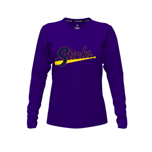 [FTLVCFPP-FYXS-LOGO1] Decker Comfort T-Shirt (Female Youth XS, Purple, V Neck, Logo 1, Long Sleeve)
