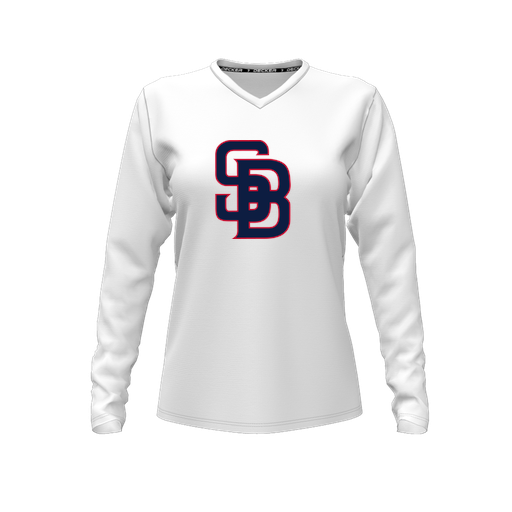 [CUS-DFW-TEES-PER-VNK-LSL-WHT-FYXS-LOGO3] Performance T-Shirt (Female Youth XS, White, V Neck, Logo 3, Long Sleeve)