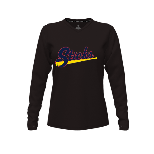 [CUS-DFW-TEES-PER-VNK-LSL-BLK-FYXS-LOGO1] Performance T-Shirt (Female Youth XS, Black, V Neck, Logo 1, Long Sleeve)