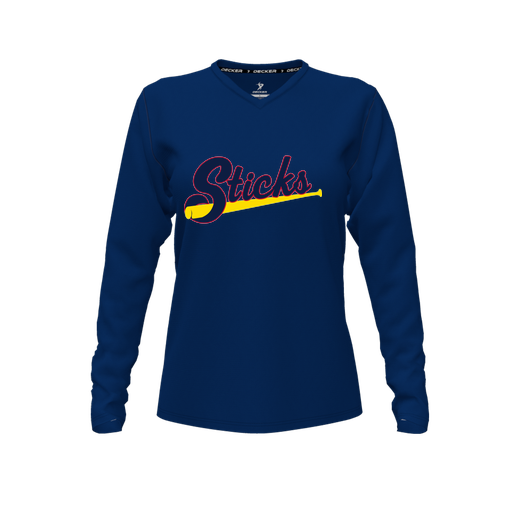 [CUS-DFW-TEES-PER-VNK-LSL-NVY-FYXS-LOGO1] Performance T-Shirt (Female Youth XS, Navy, V Neck, Logo 1, Long Sleeve)