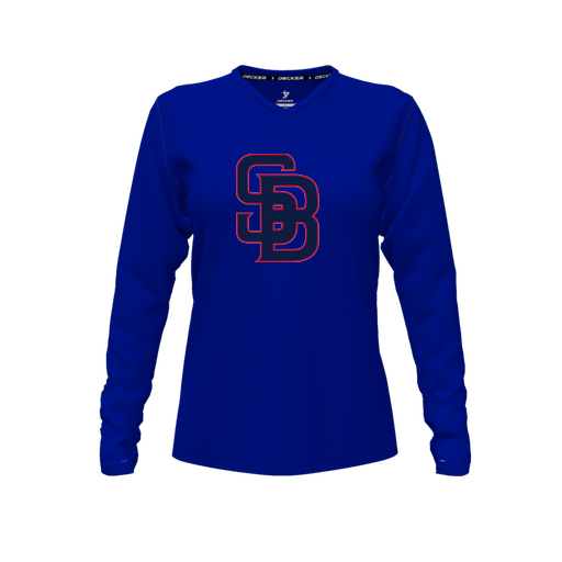 [FTLVPTRY-FYXS-LOGO3] Decker Performance T-Shirt (Female Youth XS, Royal, V Neck, Logo 3, Long Sleeve)