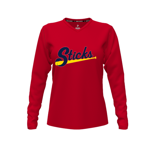 [FTLVPTRD-FYXS-LOGO1] Decker Performance T-Shirt (Female Youth XS, Red, V Neck, Logo 1, Long Sleeve)