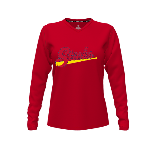 [CUS-DFW-TEES-PER-VNK-LSL-RED-FYXS-LOGO2] Performance T-Shirt (Female Youth XS, Red, V Neck, Logo 2, Long Sleeve)