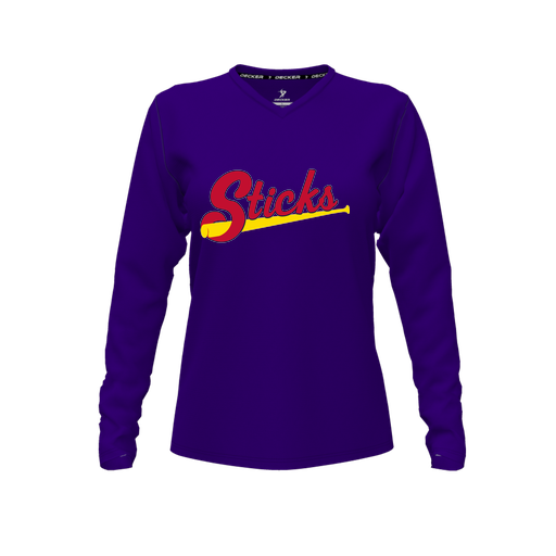 [CUS-DFW-TEES-PER-VNK-LSL-PUR-FYXS-LOGO2] Performance T-Shirt (Female Youth XS, Purple, V Neck, Logo 2, Long Sleeve)